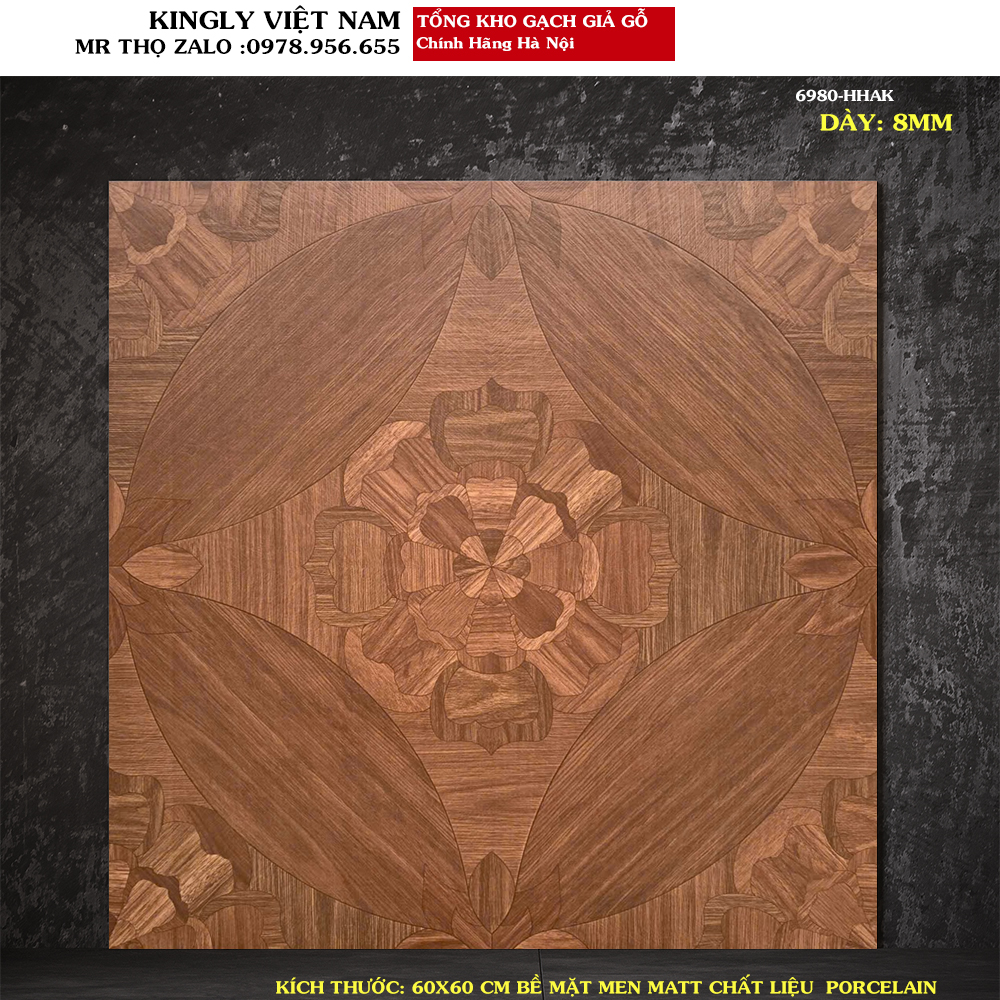 Gạch giả gỗ hoa gỗ 60x60 Trung Quốc 6980 Loại A1